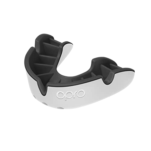 OPRO Silver Level Sport-Mundschutz für Erwachsene und Jugendliche, Zahnschutz mit neuem Anpassungswerkzeug für Hockey, Rugby, Boxen (Weiß, Erwachsene)