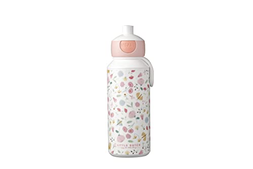 Mepal Trinkflasche Pop-up 400 ml Campus Little Dutch, Spülmaschinenfeste Kinderflasche aus Kunststoff, Flowers & Butterflies, 107410065243