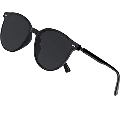 Arjien Damen Herren Polarisierte Sonnenbrille Vintage Runde Sonnenbrille UV400 Schutz Brille für Fahren Angeln Reisen (Schwarz)
