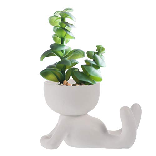 BESTonZON Keramik Menschen Pflanzer Topf Saftigen Kaktus Kopf Blumentopf Kreative Skulptur Mini Blumenvase Home Tischdekoration (Weiß)