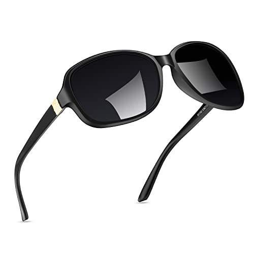 SIPHEW Übergroße Polarisierte Sonnenbrille für Frauen, Brille im Klassischen Design mit UV400 Schutz Sonnenbrille (Schwarz)