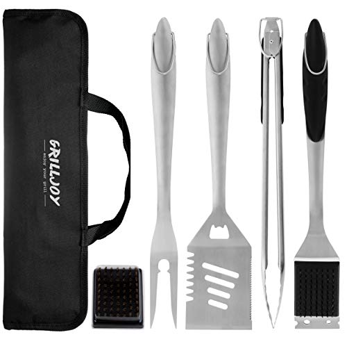 grilljoy 6PCS Grillset für Männer - Grillzubehör aus Besonders Dickem Edelstahl - Grillbesteck Geschenk für Männer - Edelstahl Grillset