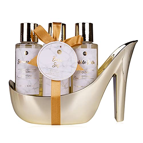 accentra MARBLE Badeset Geschenkset in wunderschönem, goldenem Pumps 4-teiliges Badeset Beautyset Pflegeset Duschset – für ein entspanntes SPAErlebnis