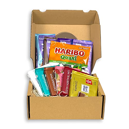 Genusslebenbox mit 8x Tafeln Ritter Sport, 7x Tafeln Milka Schokolade und 1x Tüte Haribo, zufällig gewählte Sorten