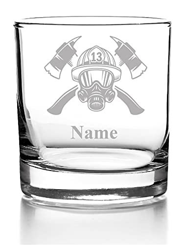 Whiskyglas mit Gravur, Personalisiert mit Namen Geschenk für Männer Whiskeyglas Feuerwehr Design