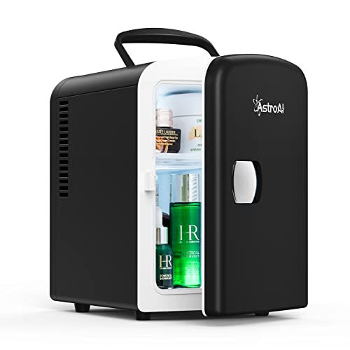 AstroAI 2 in 1 Mini Kühlschrank, 4 Liter Fridge mit Kühl- und Heizfunktion 12 Volt am Zigarettenanzünder und 220 Volt Steckdose für Autos, Büros und Schlafsäle, Schwarz