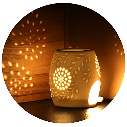ecooe Aromalampe Teelichthalter Duftlampe aus Keramik weiß mit der Candle Löffel Aroma Diffuser