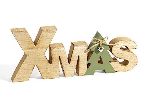 HEITMANN DECO Schriftzug Xmas aus Holz - braun/grün - Aufsteller - mit Glöckchen - Weihnachtsdekoration - Tischdeko