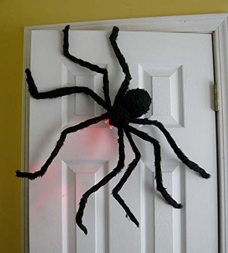 Prextex riesige 1,2 m große Schwarze Haarige Spinne/Tarantula mit LED-Augen für Halloween Spuk Dekor gruselige Halloween-Dekoration