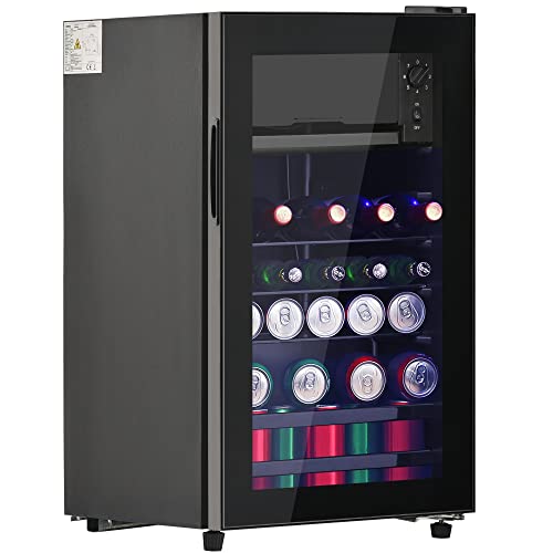 Merax Kühlschrank mit Gefrierfach, 15' Freistehend Mini-Getränkekühler, 6L+70L, mit Glastüre und LED-Innenbeleuchtung, Abtauautomatik, Superleise für Küche Wohnheim, Verstellbare Einlegeböden