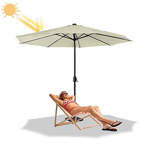 Froadp Sonnenschirm Groß, Achteckiger Strandschirm aus Polyester, Sonnenschutz Gartenschirm mit Ø38mm Regenschirmgriff, Tragbare Gartenschirm für Balkon Terrasse Schwimmbad (3m mit LED, Beige)