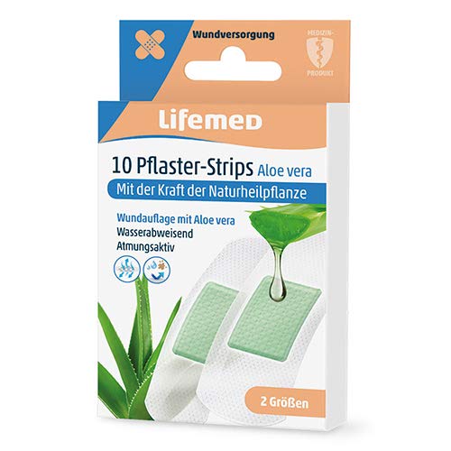Lifemed - 10 Pflaster-Strips weiss Aloe Vera 2 Größen, mit der Kraft der Naturheilpflanze - im preisgünstigen und praktischen 4er Pack (40 Pflaster)