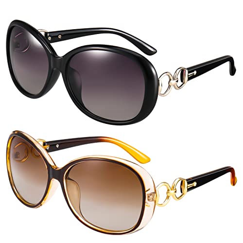 Gaosaili 2 Stücke Groß Frauen Sonnenbrillen, Polarisierte Damen Sonnenbrille, Women Large Sunglasses, Klassisch Vintage Brille Mode mit UV Schutz Sunglasses