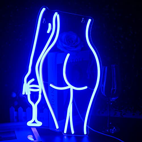 Looklight Frau Rücken Neonschild Blaues LED Lady Weinglas Leuchtreklame Nackter Körper Wanddekoration Sexy Lady Neonlicht für Schlafzimmer Gaming Zimmer dekor Home Bar Party Kunst Deko Geschenk