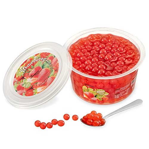 INSPIRE FOOD Bubble Tea Perlen Erdbeere - 450 Gramm - Popping Boba Fruchtperlen | Mit echtem Fruchtsaft für Shakes, Smoothies | 100% vegetarisch und glutenfrei, ohne künstliche Farbstoff