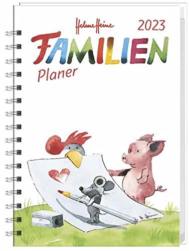 Helme Heine Familienplaner Buch A6 2023 - Kalenderbuch - Taschenkalender mit 4 Namensspalten, Einstecktasche, Lineal, Schulferien - 160 Seiten - 11,5 x 16,3 cm