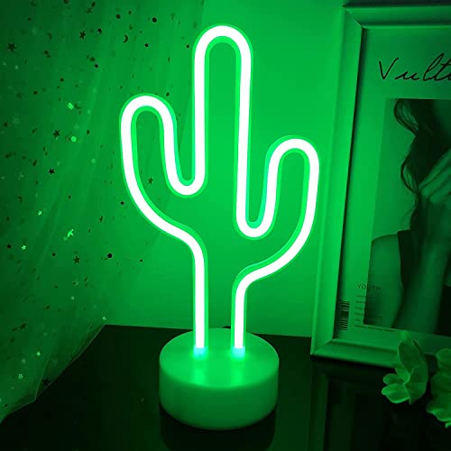 NIWWIN Neon Sign Cactus, Kaktus-Neonschilder für Schlafzimmer mit Halterbasis, Batterie oder USB-Betrieb, Lichtdekoration für Weihnachtsgeburtstagsfeier Wohnzimmer Schlafzimmer Tisch Kinder Geschenke.