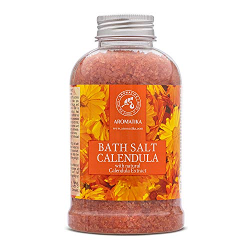Ringelblumen Badesalz 600g mit 100% Natürlichem Ätherischen Ringelblumen Öl - Mineralsalz - Blütenbadesalz - Badezusatz - Calendula Salz für Körperpflege - Schönheit - Entspannung - Aromatherapie