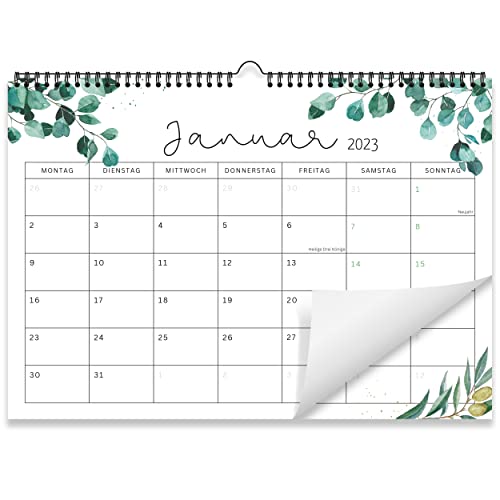 Kalender 2023 Wandkalender (Monatskalender im A4 Querformat) - Monatskalender 2023 für das ganze Jahr von Januar bis Dezember mit Ferienübersicht - Ideal als Paarkalender oder Familienplaner