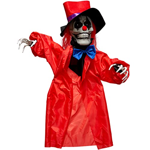 THE TWIDDLERS Gruseliger Zombie Clown, Animiertes Skelett mit Farbwechselnden LED-Augen & Biegsamen Armen (80cm) - Halloween Deko für Drinnen & Draußen, Spukhaus, Requisiten
