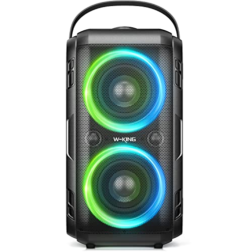 Bluetooth Lautsprecher, W-KING 80W Tragbarer Kabelloser Lautsprecher Box Musikbox, Laut mit Druckvollem Bass, Gewaltigem 105db Sound, Gemischtfarbigen LED-Leuchten, USB-Wiedergabe,24 Stunden Spielzeit