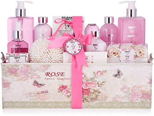 BRUBAKER Cosmetics Bade- und Dusch Set Rosen Duft - 17-teiliges Beauty Geschenkset in Vintage Geschenkbox