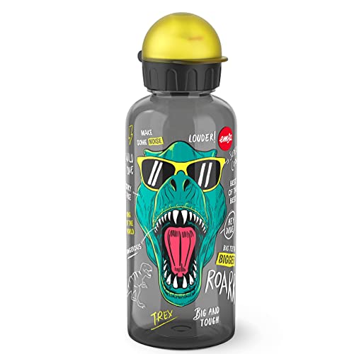 Emsa N30603 Teens Tritan Trinkflasche | Fassungsvermögen: 0,6 Liter | 100% sicher/praktisch/hygienisch/dicht/unbedenklich | cleverer Trinkverschluss | robust | Design: Dino Roarr