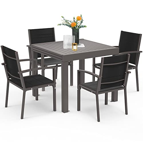 Homall Gartenmöbel Set für 4~6 Personen - 4 Gartenstühle mit Tisch - Aluminium Gartengarnitur Wetterfest