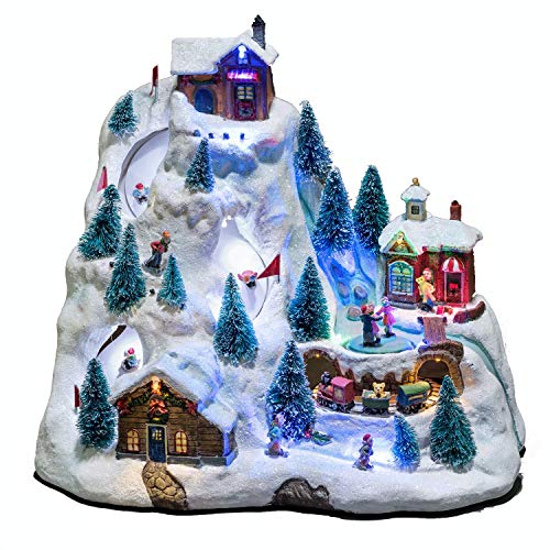 Konstsmide LED Szenerie Skipiste mit Animation, 8 klassischen Weihnachtsliedern, wählbare Energieversorgung, 15 bunte Dioden, 4.5V Innentrafo/batteriebetrieben, Innen, 3 x AA 1.5V (exkl.) - 3403-000