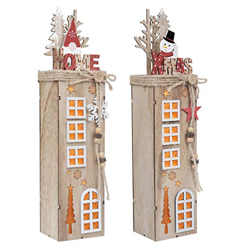 Valery Madelyn 2er 38.4cm LED Holz Säule Weihnachtsdekoration mit LED Beleuchtung Batteriebetriebene Holzsäule Ständer Aufsteller Tisch Weihnachtsdeko Weihnachtschmuck Wald Thema