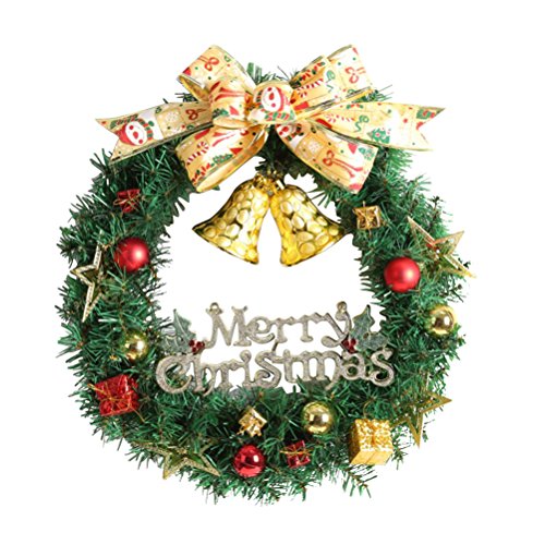 WINOMO Weihnachten Kranz Bowknot Weihnachtskranz Tannenkranz mit kugeln Stern Geschenke Weihnachtsdeko Tür Wand Ornament