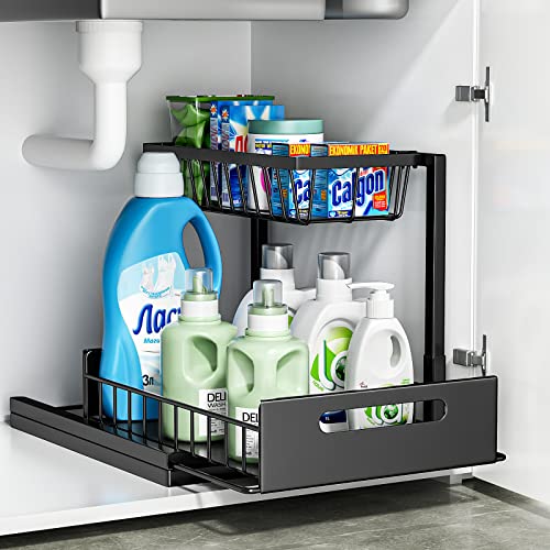 Cocolemon Unter Waschbecken Regal, Küchen Organizer Metall, 2 Etagen Spülschrank Organizer, Gewürzregal, Badezimmer Organizer, Schrank Organizer, Stabil Große Kapazität Küchenhelfer, Schwarz