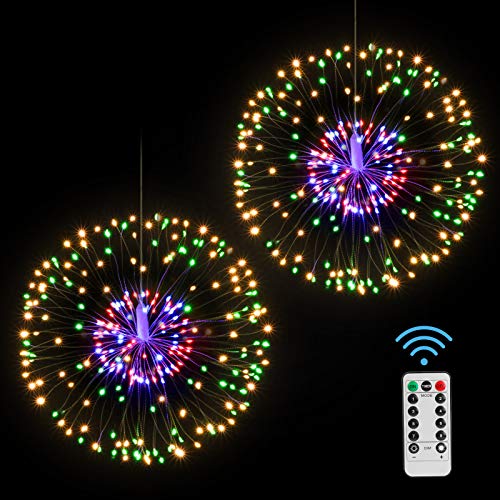 Feuerwerk LED Licht, Feizhibo 2 Stück 120 LED Kupferdraht Hängend Lichterkette 8 Modi Wasserdicht Starburst Lichter mit Fernbedienun für Innen Außen Deko Weihnachten Hochzeit Party