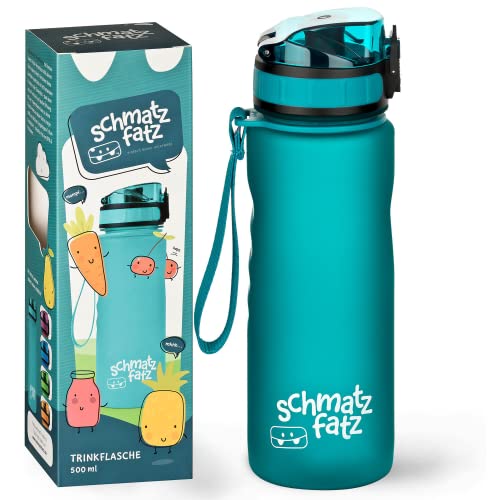 schmatzfatz Trinkflasche Kinder Auslaufsicher - 500ml, Petrol - Trinkflasche Kohlensäure geeignet, Wasserflasche BPA frei mit 1-Klick Verschluss - Kinderflasche für Kindergarten und Schule