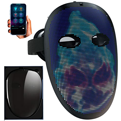 megoo LED Maske mit HD WIFI video programmierbarem,coole digitale beleuchtete gesichts Led masken für halloween rave maskerade party (HD-WIFI)