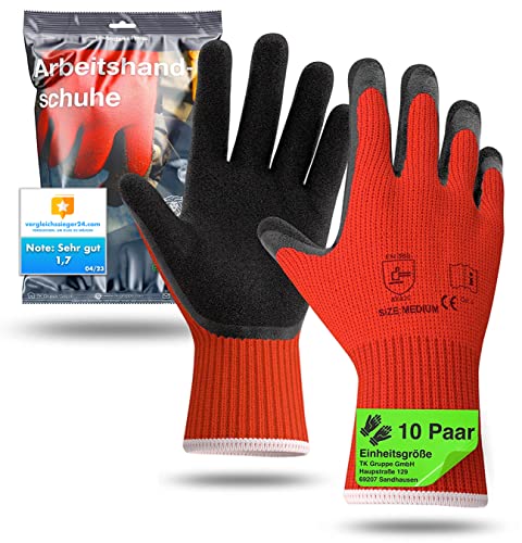 20x Premium EN388 rot Arbeitshandschuhe Einheitsgröße 7-11 - Handschuhe & Gartenhandschuhe für Herren & Damen - Work Gloves für Arbeit & Garten - Werkstatt mit Latexbeschichtung