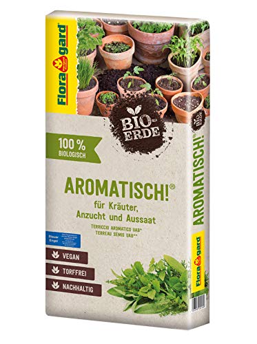 Floragard Bio-Erde Aromatisch 1x40 Liter - für Anzucht und Aussaat sowie für Kräuter - torffrei und vegan