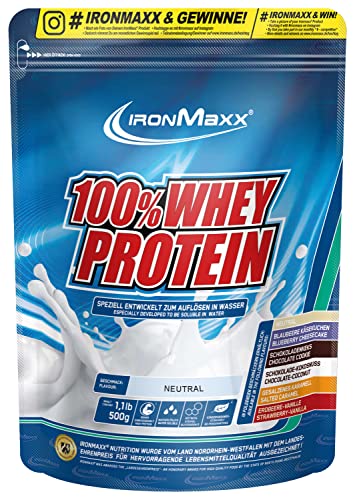 IronMaxx 100 Prozent Whey Protein Pulver Molke wasserlöslich, Geschmack Neutral, 500 g (1er Pack)
