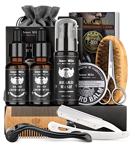 Aufgerüstet Bartpflege Set für Männer Bart Wachstum Pflege & Trimmen mit Haarspülung Bartöl, Bart Balsam Butter Wachs, Bartbürste, Bart Kamm, Bart Schere, Beste Perfekte Geschenk