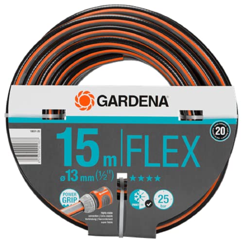 Gardena Comfort FLEX Schlauch 13 mm (1/2 Zoll), 15 m: Formstabiler, flexibler Gartenschlauch mit Power-Grip-Profil, aus hochwertigem Spiralgewebe, 25 bar Berstdruck, ohne Systemteile (18031-20)