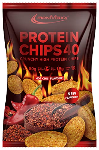IronMaxx Protein Chips 40 - Hot Chili 1 x 50g | gebackene High Protein Chips, Low Carb und Glutenfrei | in vielen Geschmacksrichtungen erhältlich
