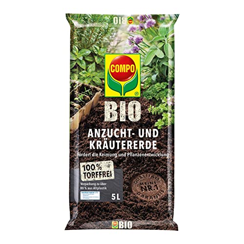 COMPO BIO Anzuchterde und Kräutererde, Erde für Aussaaten, Kräuter, Stecklinge und Jungpflanzen, Blumenerde, Torffrei, 5 Liter