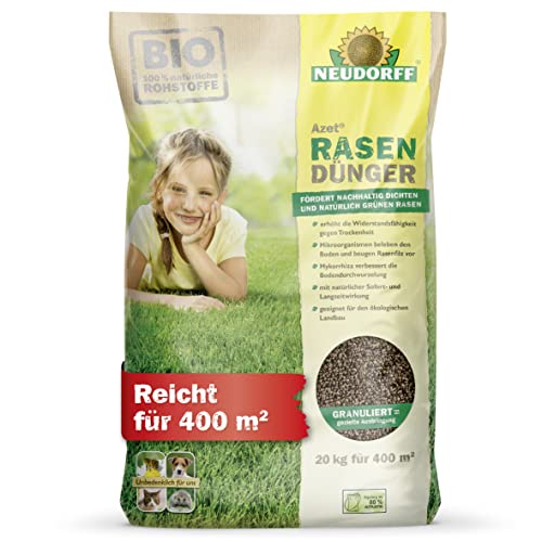 NEUDORFF - Azet Bio Rasen Dünger. Organischer Rasendünger für eine dichte, grüne und strapazierfähige Rasenfläche, Unbedenklich für Haustiere 20 kg