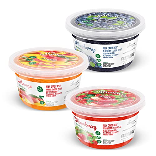 INSPIRE FOOD Bubble Tea Perlen Mix - 3 Pack Popping Boba Fruchtperlen | Erdbeere, Mango, Heidelbeere|100% vegetarisch und glutenfrei, ohne künstliche Farbstoff