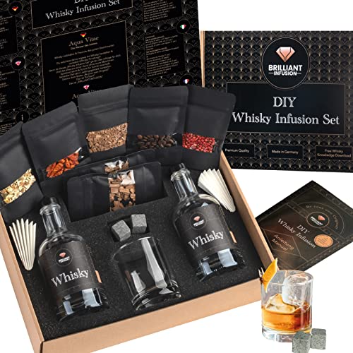 Whisky Selber Machen Set - Jetzt mit Ansatzalkohol - Komplettset von Brilliant Infusion - Mache deinen eigenen Whiskey - DIY Whisky Geschenkset - Inklusive Whisky Steine & Whisky Glas