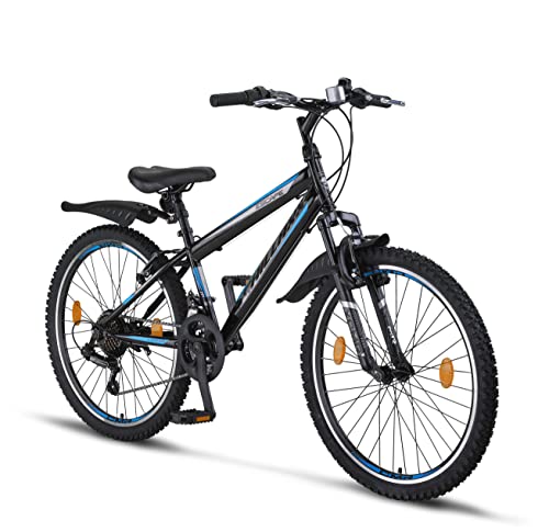 Chillaxx Bike Escape Premium Mountainbike in 24 und 26 Zoll Fahrrad für Mädchen Jungen Herren und Damen - 21 Gang Schaltung (26 Zoll, Schwarz-Blau V-Bremse)