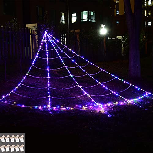MAXEE Halloween 5m Dekoration Spinnennetz, Horror Riesen Spinnennetz, 10 * 3m LED 300 Farben Lampenperlen Riesen Spinnennetz(Farbe), Gruseliges Riesen Spinnennetz Outdoor Party Dekoration