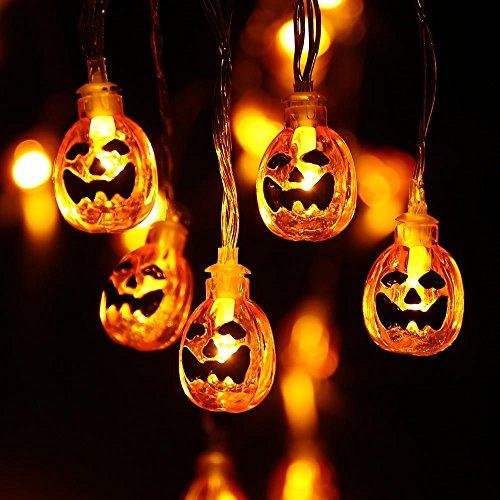 NEXVIN Halloween Deko, 20 LED 3D Orange Kürbis Lichterkette Batterie für Allerheiligen, Außen & Innen, Halloween Dekoration