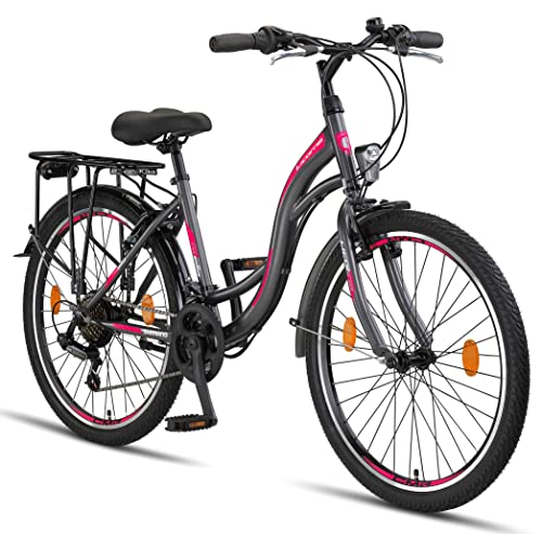 Licorne Bike Stella Premium City Bike in 24,26 und 28 Zoll - Fahrrad für Mädchen, Jungen, Herren und Damen - 21 Gang-Schaltung - Hollandfahrrad Citybike (Anthrazit, 24.00)