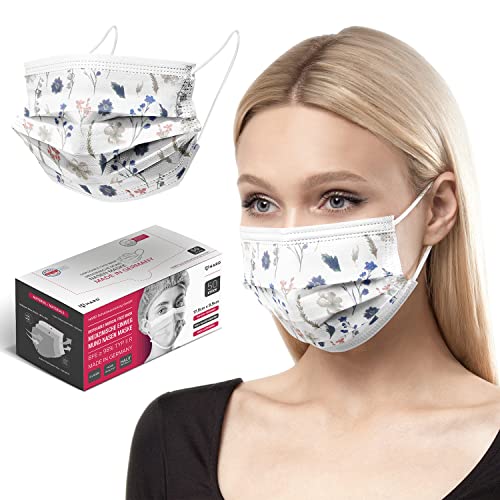 HARD 50x Medizinisch Chirurgische Maske | Made in Germany | OP Maske TYP IIR | Zertifizierte Atemschutzmaske 3-lagig | Filtereffizienz 99,78% | Atmungsaktiv & Hautfreundlich - Floral